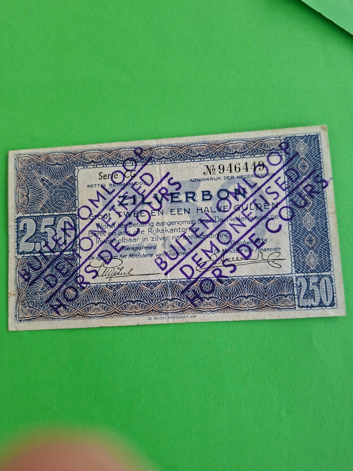 2,5 gulden Zilverbon uit 1938 buiten omloop
in ZF
Serie numm, Postzegels en Munten, Bankbiljetten | Nederland, Ophalen of Verzenden