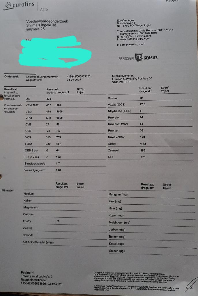 Snijmais ingekuild, Ophalen, Vee
