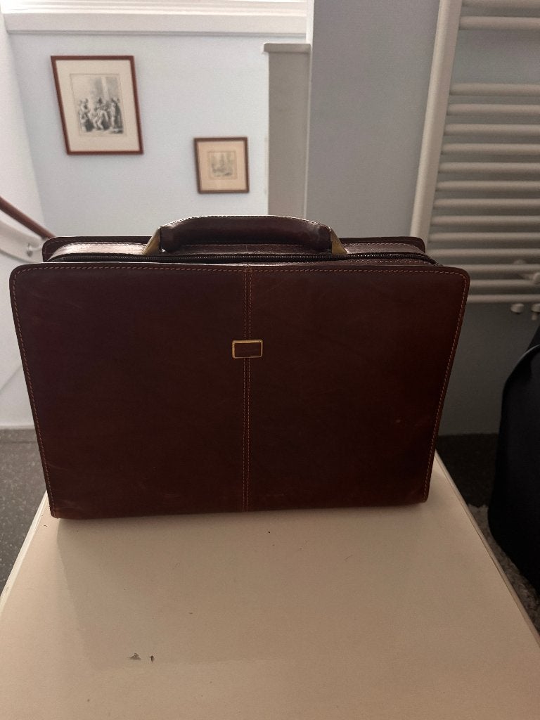 Leren tas - voor laptop en werkspullen, Gebruikt, Bruin, 15 inch, Overige typen
