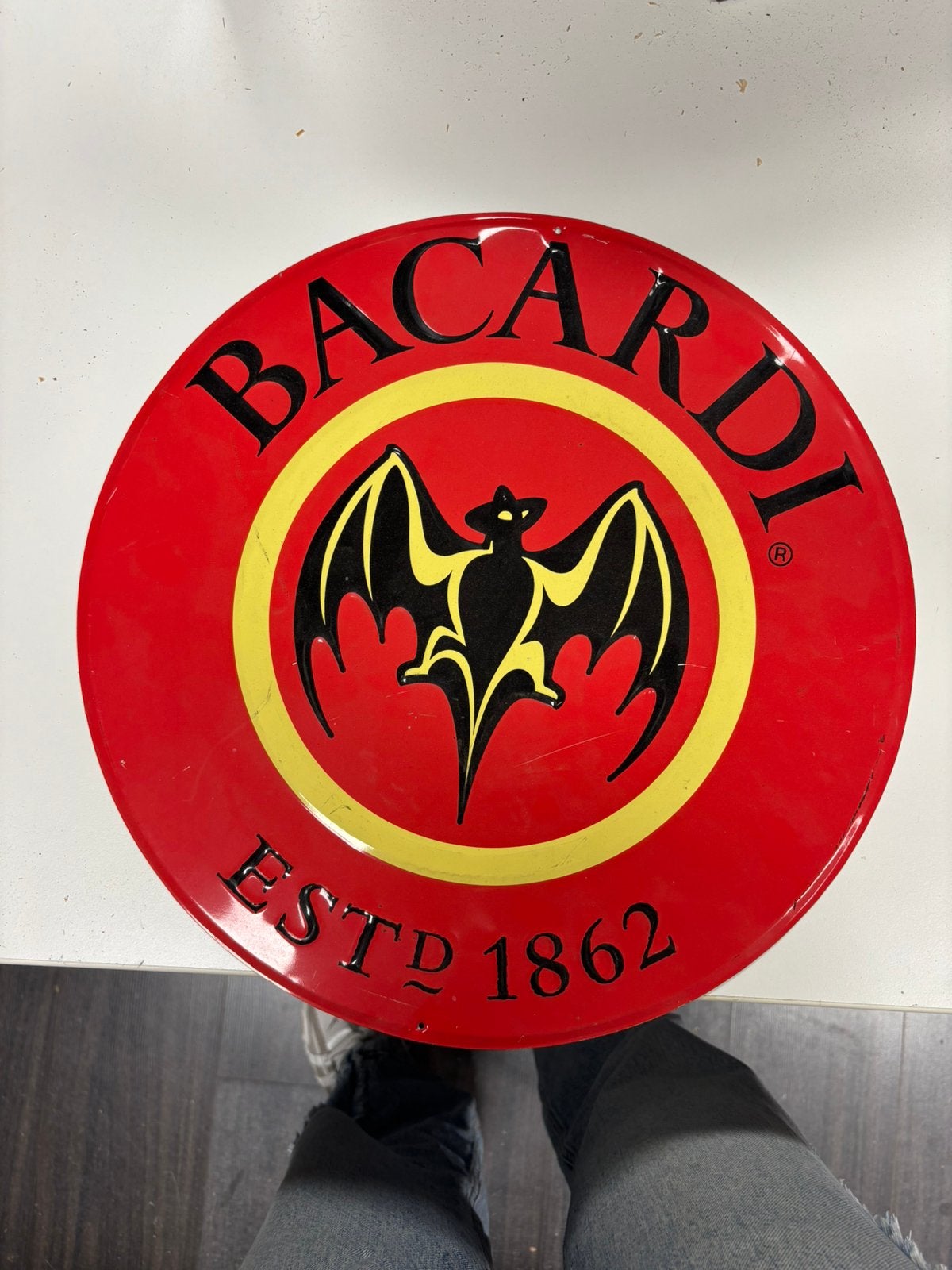 Vintage Bacardi Rum Metalen Reclamebord - Vleermuis Logo, Ophalen, Gebruikt, Reclamebord