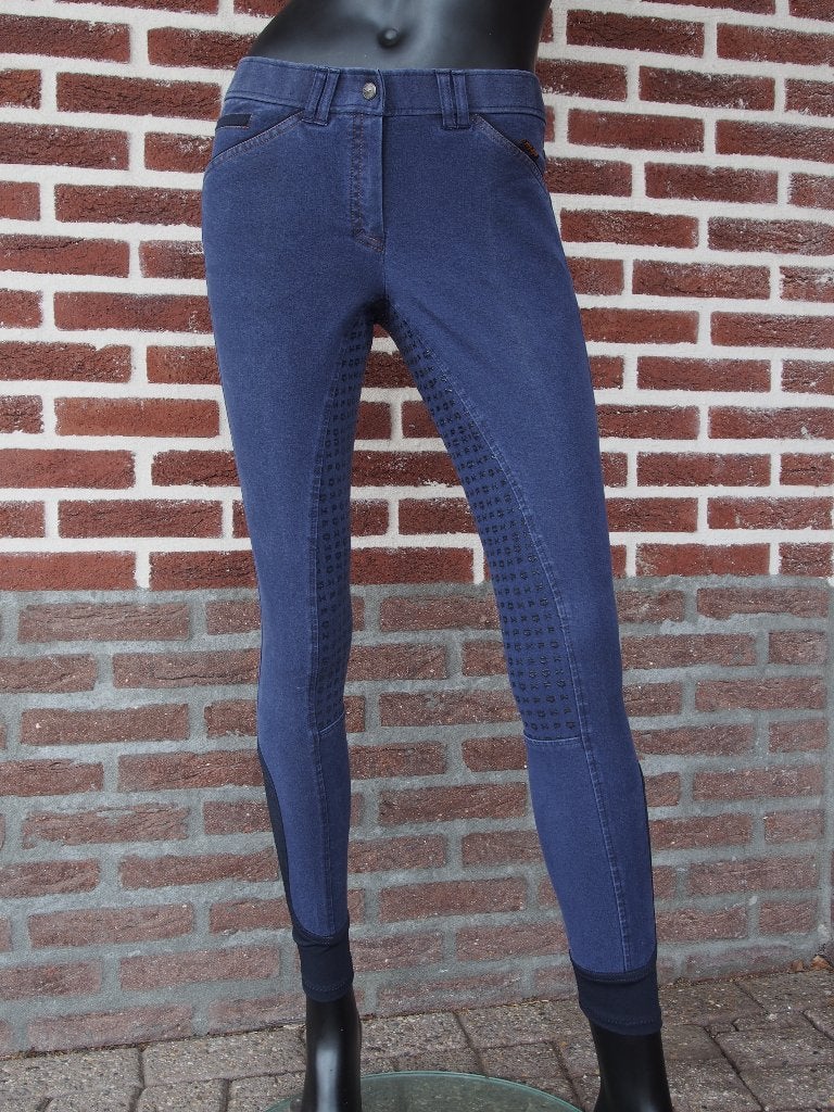 Rijbroek QHP Denim Siliconen maat 36, Dieren en Toebehoren, Blauw, Ritssluiting, Dressuur, Nieuw