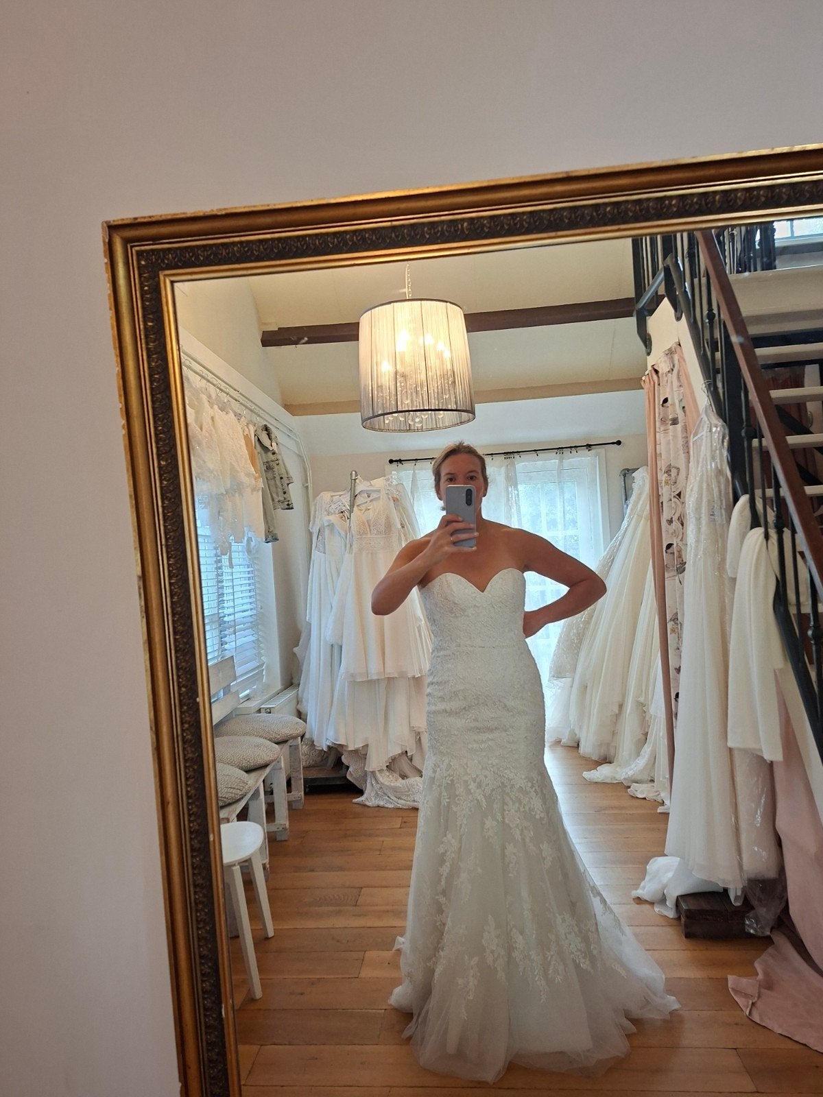 Sale! Strapless kanten mermaid trouwjurk Eddy K maat 36 38, Ophalen of Verzenden, Nieuw, Wit, Trouwjurk