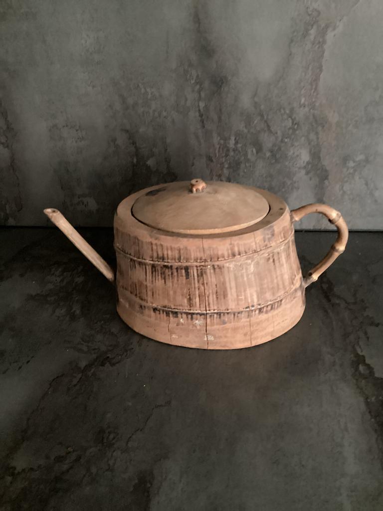 Antieke houten theepot Uniek stoer sober hoffz style, Ophalen of Verzenden