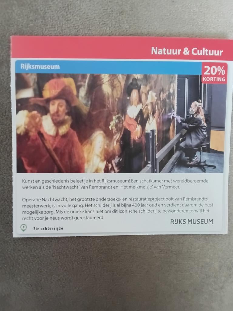 Rijksmuseum Amsterdam  20%kortingbon, Tickets en Kaartjes, Drie personen of meer, Kortingskaart