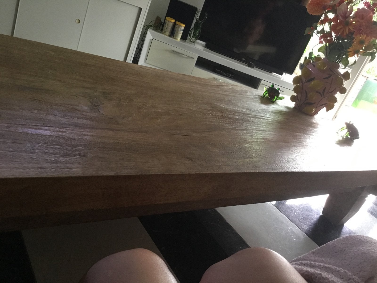 Mooie teakhouten tafel, 248 cm lang, Ophalen, Gebruikt, Teakhout, 200 cm of meer