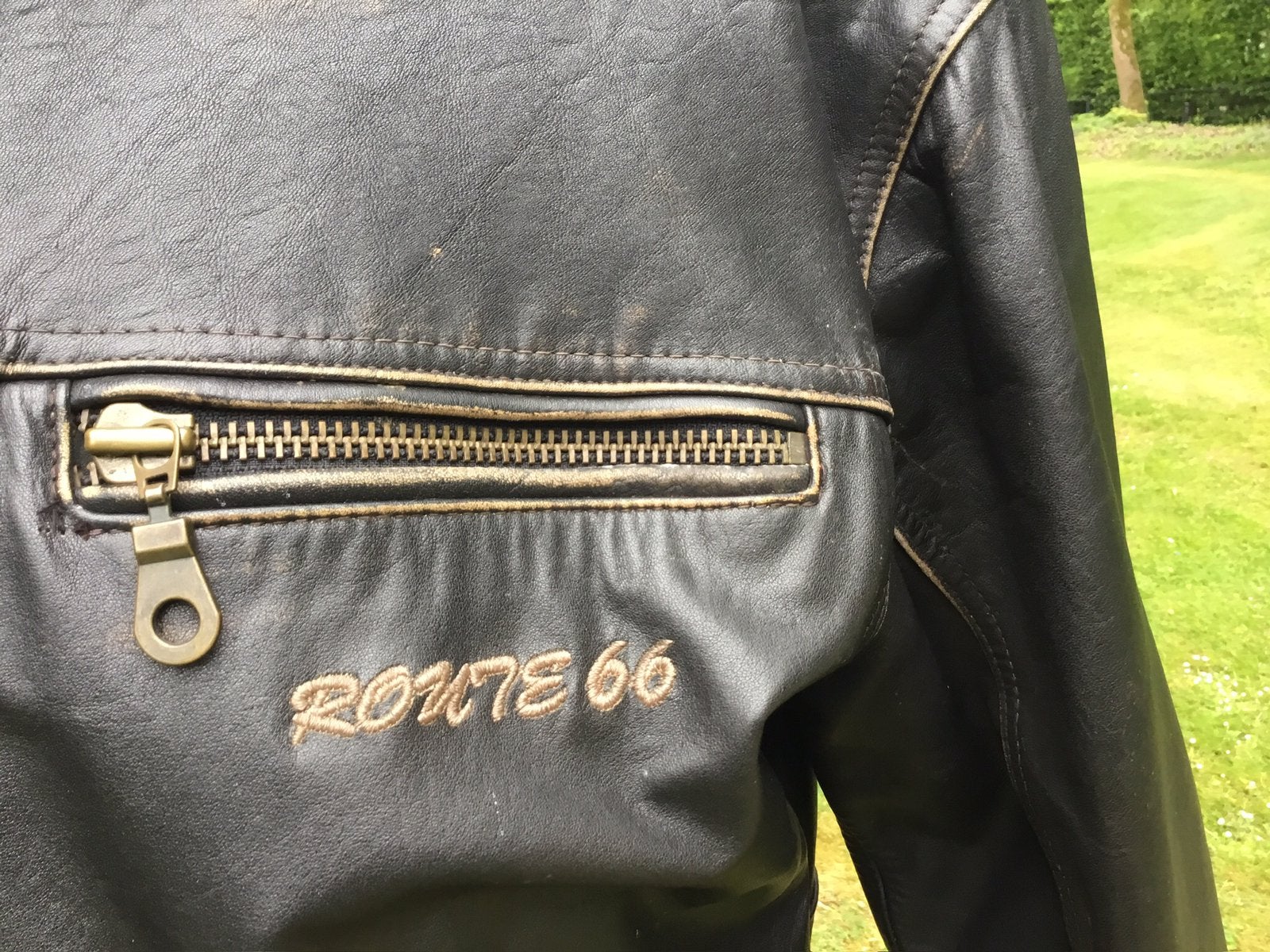 Goed leren Route 66 zwart/bruin motorpak maat XL (52), Ophalen of Verzenden, Tweedehands, Jas | leer