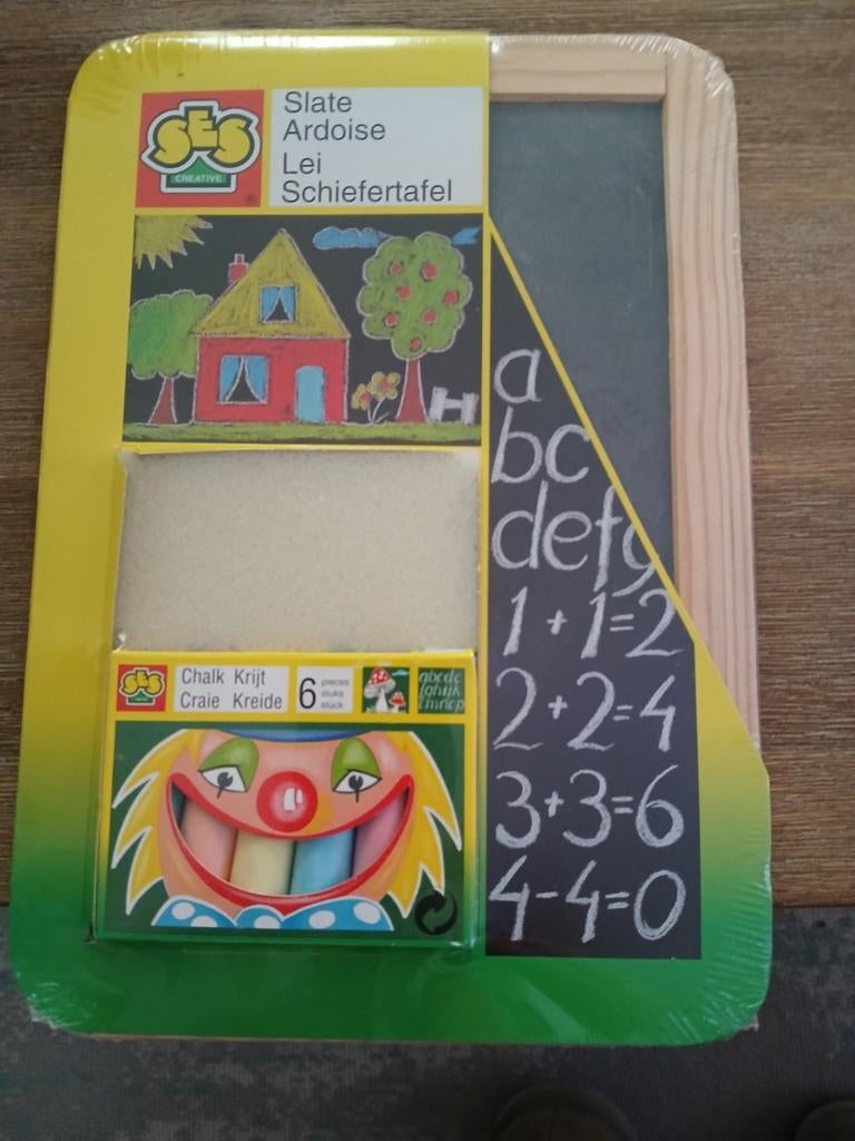 Schoolbordje met krijtjes en sponsje, Ophalen, Nieuw, Krijtbord