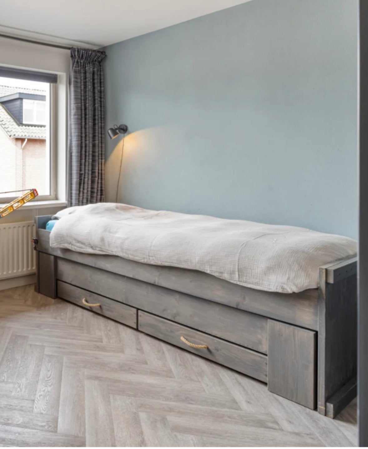 Steigerhouten eenpersoons bed - logeerbed - lades - Marijn, 90 cm, Eenpersoons, Steigerhout, Ophalen of Verzenden