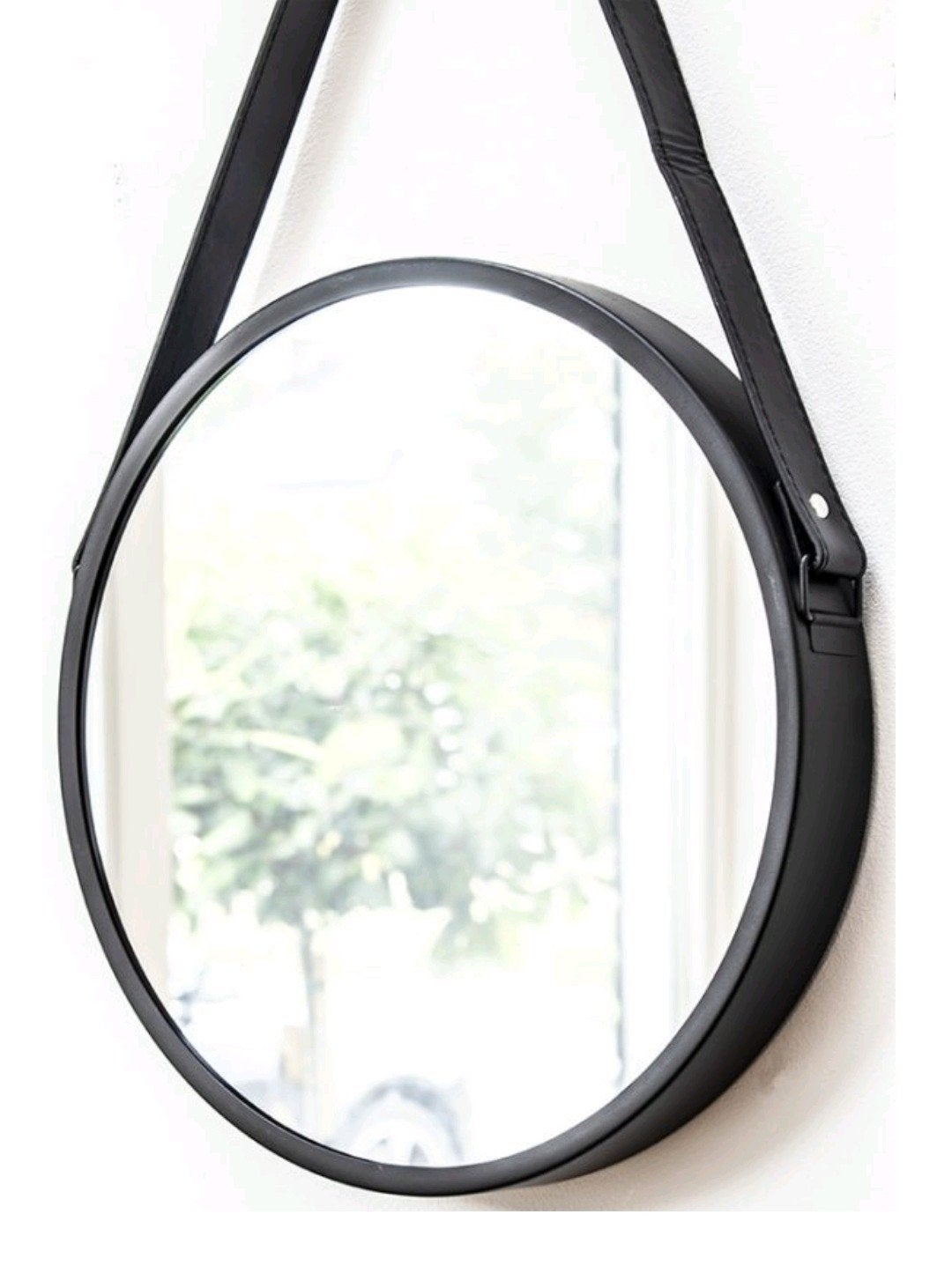 Ronde spiegel met hengsel zwart zgan (2 stuks), Huis en Inrichting, Woonaccessoires | Spiegels, Minder dan 50 cm, Rond, Ophalen of Verzenden