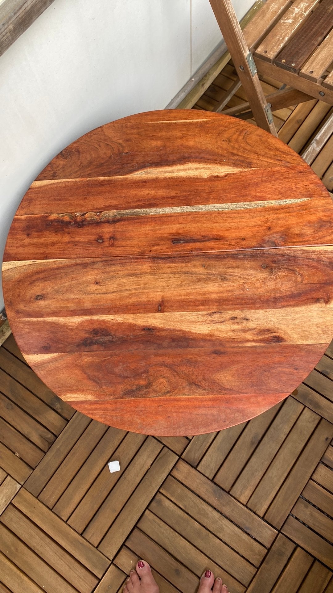 Salontafel mango hout, Industrieel met hout, metaal beetje beschadigt niet zichtbaar, 100 tot 150 cm, Rond, 50 tot 100 cm