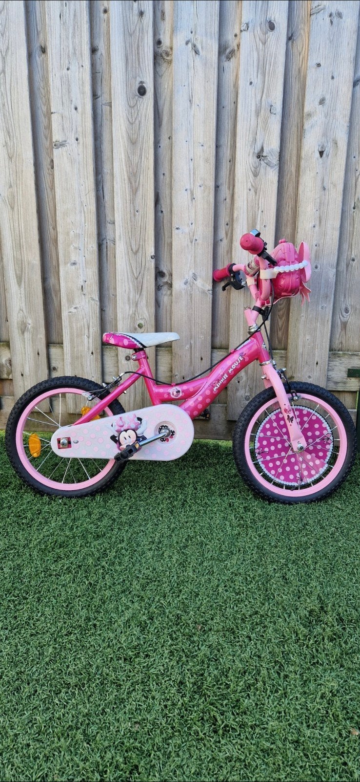 Mini Mouse meisjesfiets 16 inch 5-7 jaar, Ophalen, Gebruikt, Minder dan 16 inch, Zijwieltjes