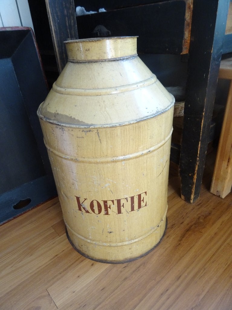 groot antiek gehouten grutters koffie bus -  blik, Ophalen, Gebruikt, Koffie