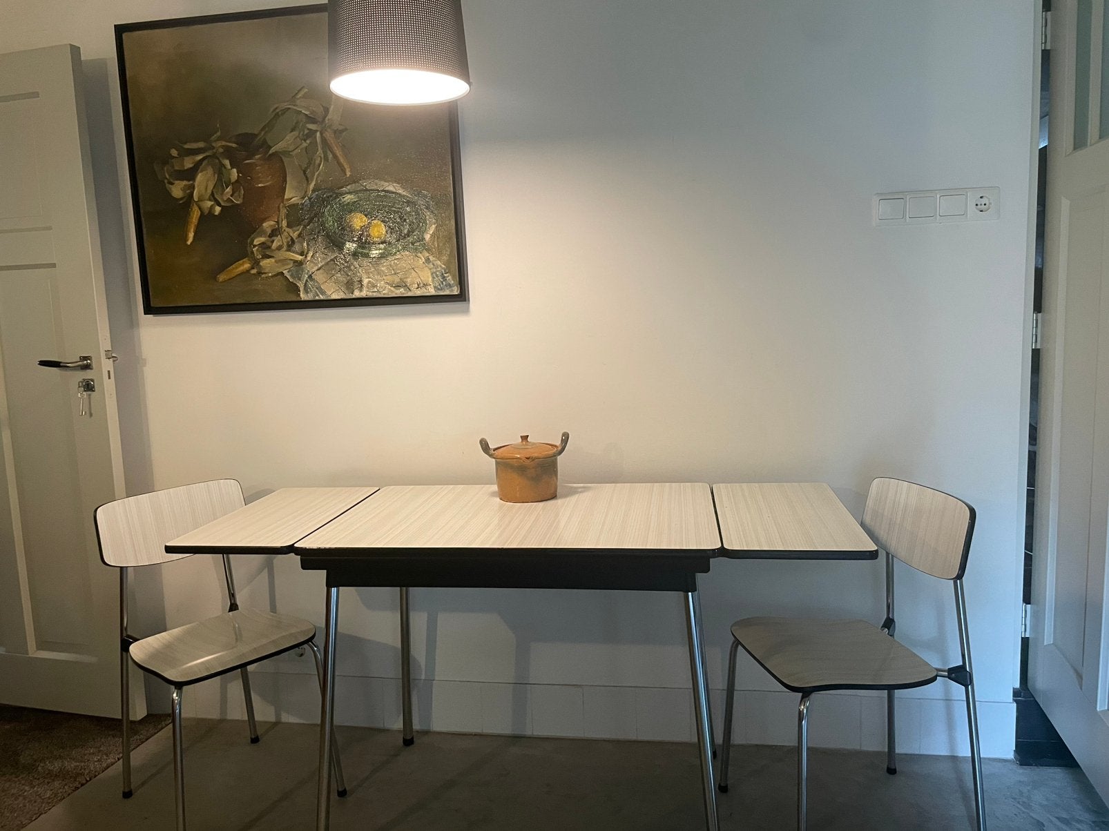 Klassieke vintage formica eettafel, Huis en Inrichting, Tafels | Eettafels, Ophalen, 100 tot 150 cm, Vintage, Tot twee personen
