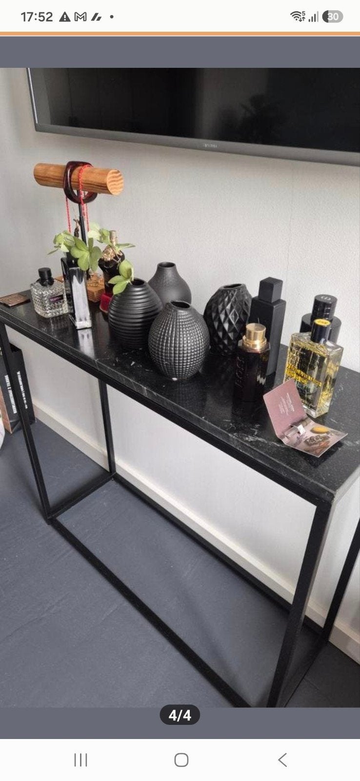 Zwarte marmeren sidetable, Ophalen, 25 tot 50 cm, Rechthoekig, 50 tot 100 cm