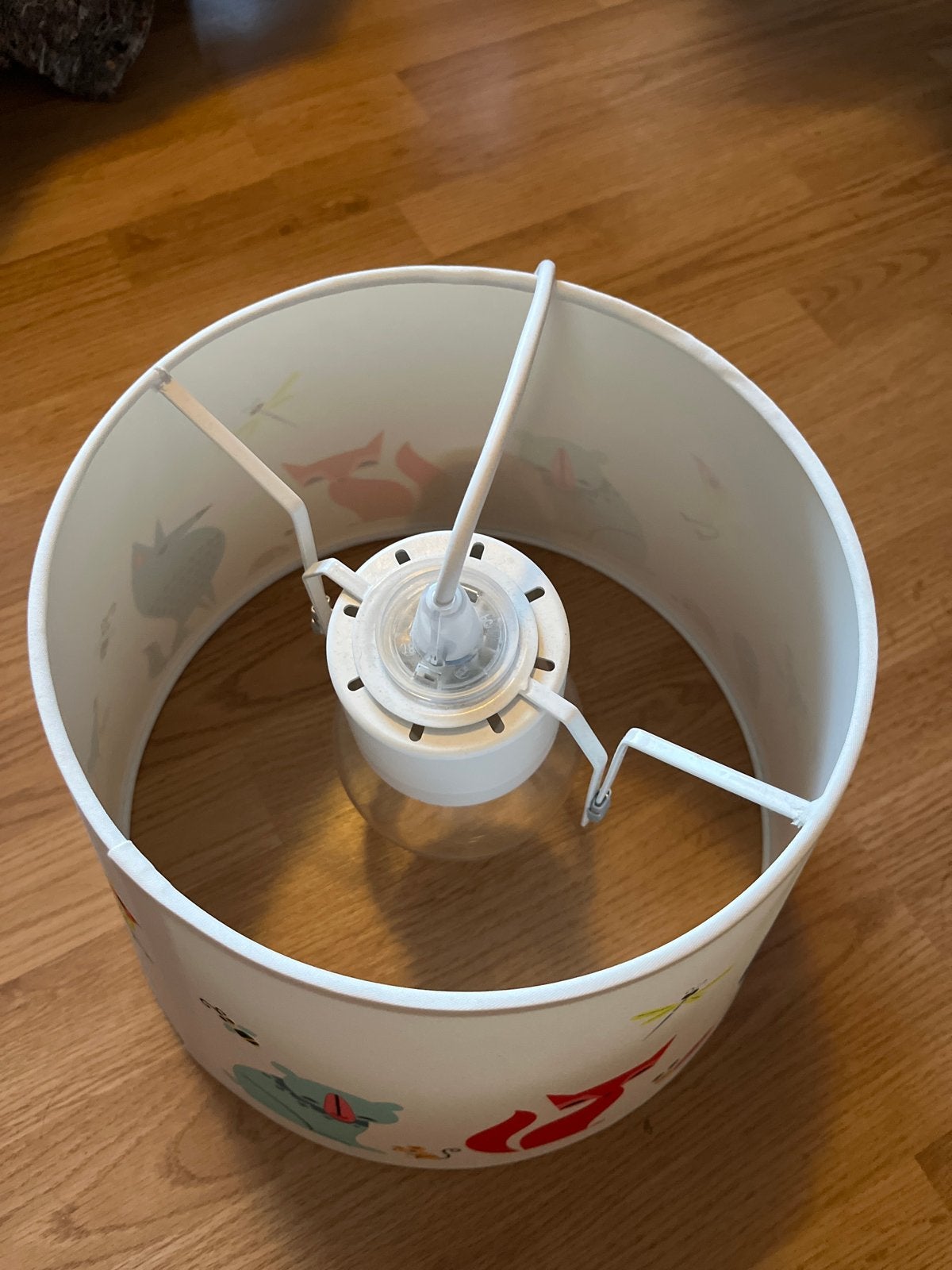 Leuke kinderlampenkap met dierenprint, Wit, Rond, Zo goed als nieuw, Textiel