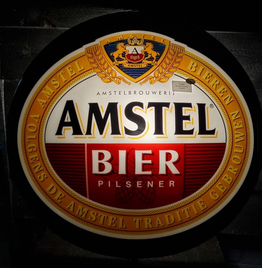 Amstel Bier lichtbakschaal met verlichting 81 cm  (FH5824), Verzamelen, Biermerken, Ophalen, Gebruikt, Reclamebord, Plaat of Schild