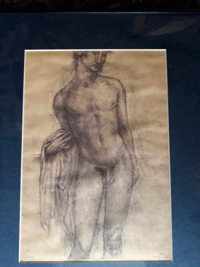 Ets Naakte man Johfra, 1950 - 1999, Portret, 47 cm, Ophalen of Verzenden