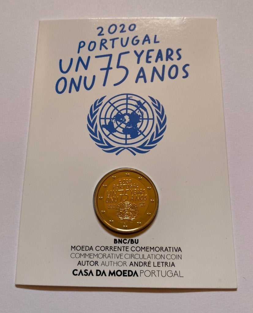 2 Euro Portugal 2020 BU coincard (75 jaar VN), Postzegels en Munten, Verzenden, Portugal, 2 euro, Losse munt