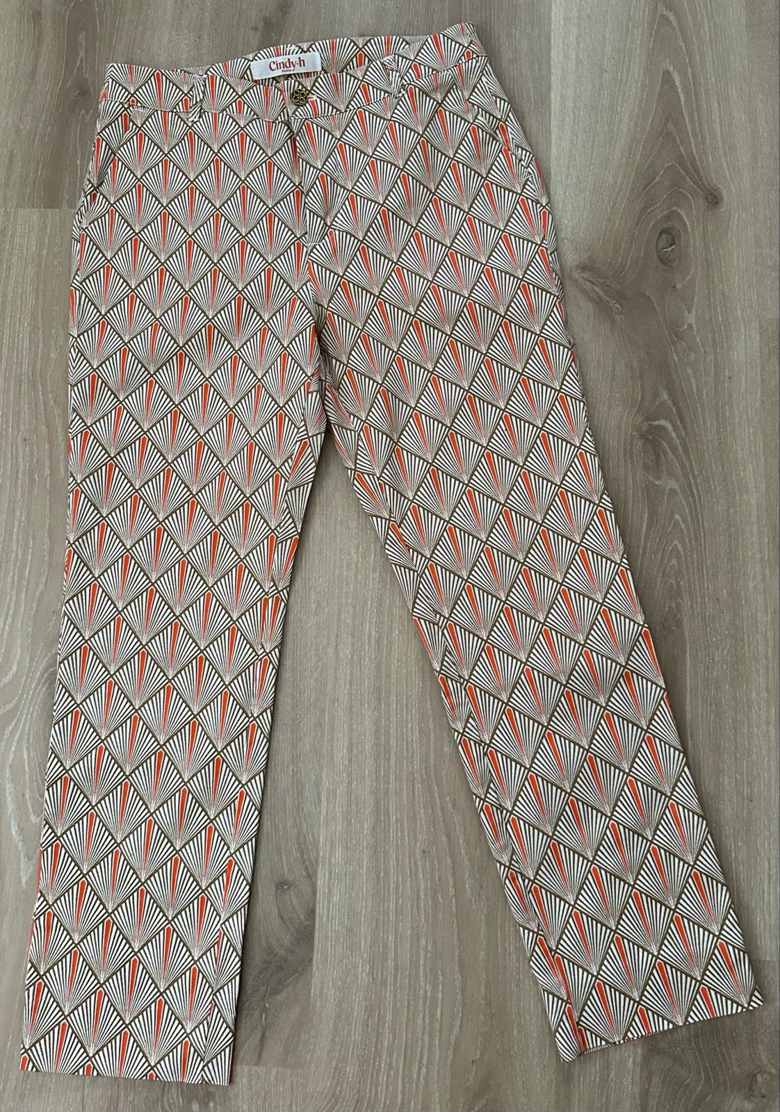 Cindy-h Paris Broek met Art Deco Print - Maat 38/M, Maat 38/40 (M), Meerkleurig, Ophalen of Verzenden, Zo goed als nieuw