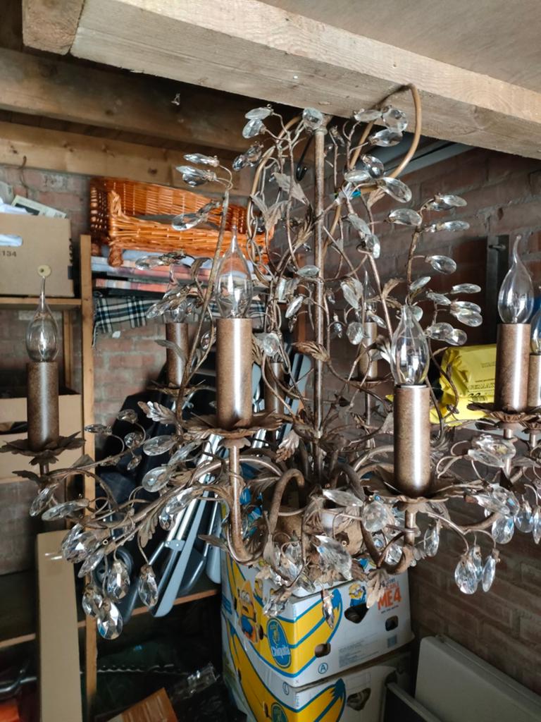 Oude kroon lamp compleet 2 wandlampen, Ophalen, Gebruikt