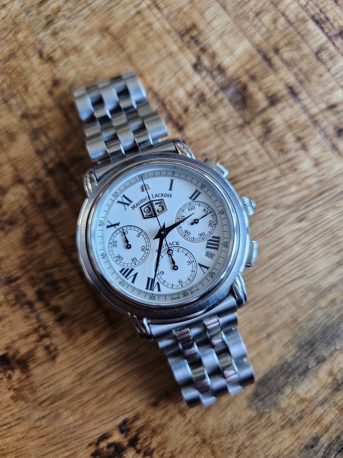 Maurice Lacroix Masterpiece Flyback Chronograaf, Sieraden, Tassen en Uiterlijk, Horloges | Heren, Overige merken, Staal, Gebruikt