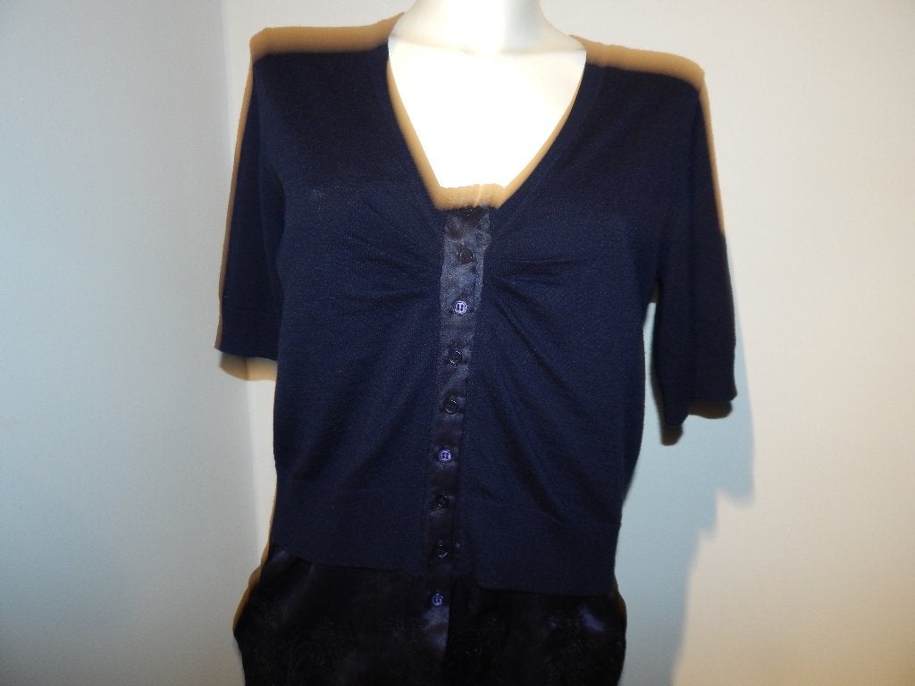 Marccain blauw truitje satijnen top blouse ook eronder N4, Maat 38/40 (M), Blauw, Ophalen of Verzenden, Zo goed als nieuw