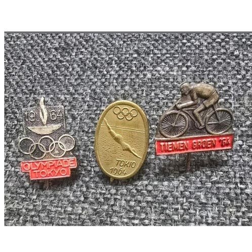 Vintage Olympische Speldjes - Tokyo 1964 Wielrennen, Verzenden, Gebruikt, Sport, Speldje of Pin