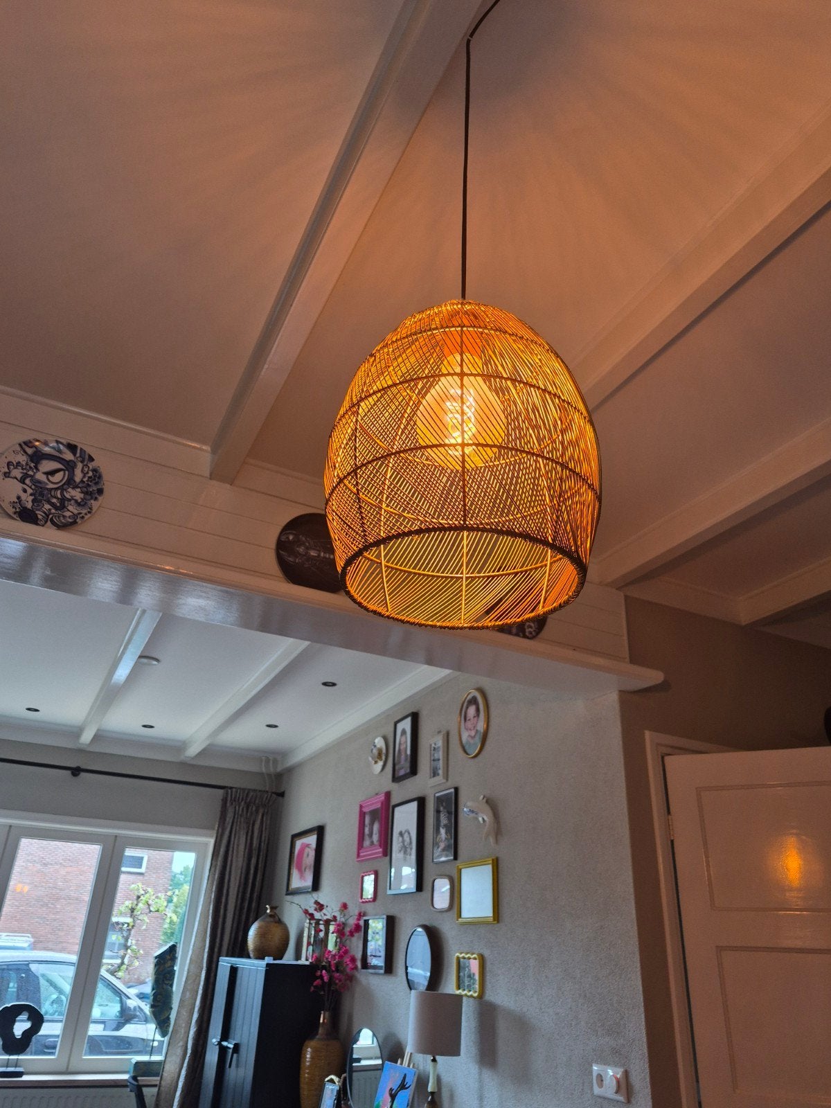 hang lamp, Natuurlijk materiaal, Zo goed als nieuw, Landelijk, Boho, Scandinavisch, E27 (groot)