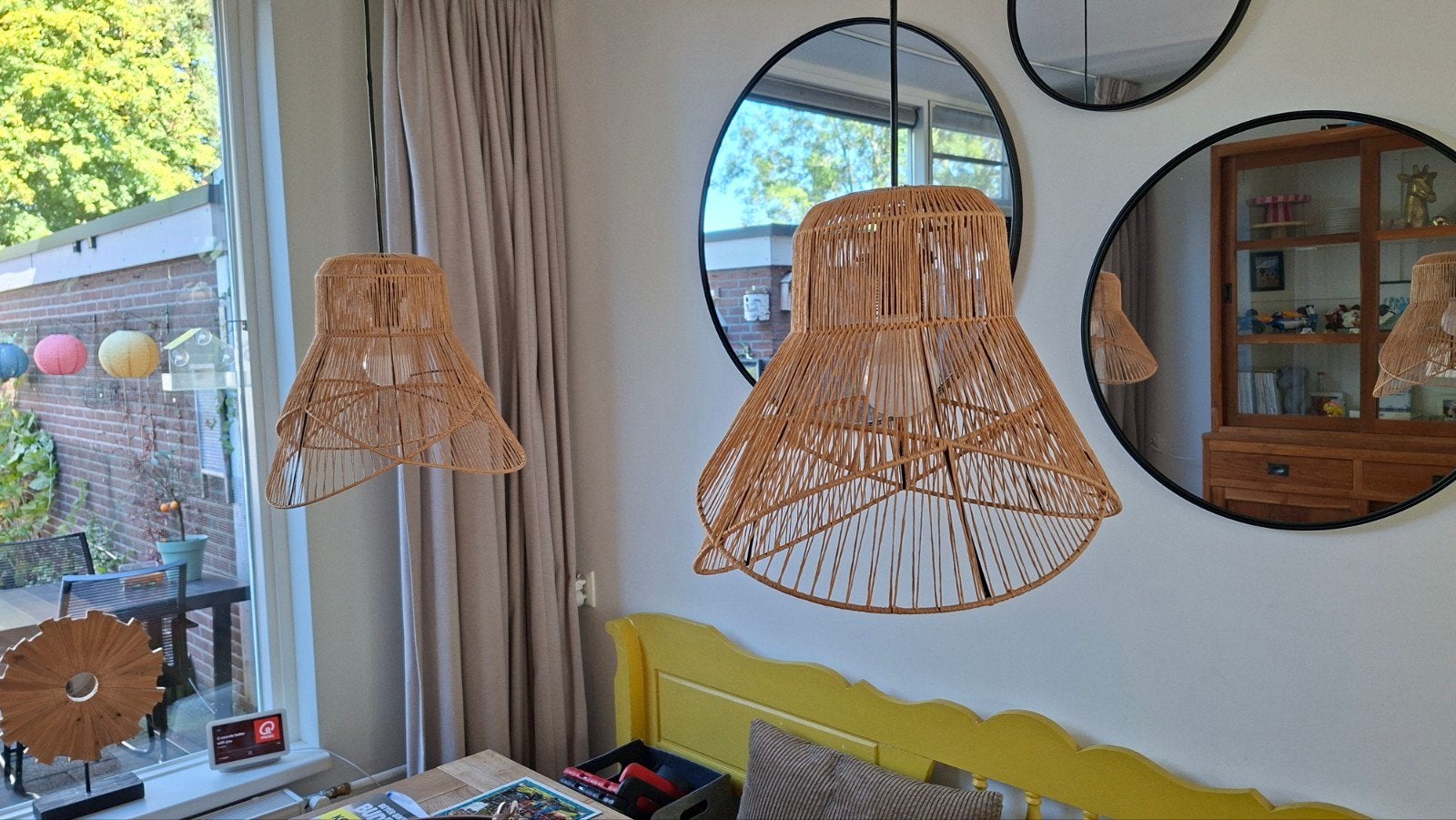 Rotan hanglampen set - 2 stuks, Ophalen, Bohemian, Scandinavisch, Natuurlijk, Natuurlijk materiaal, E27 (groot)