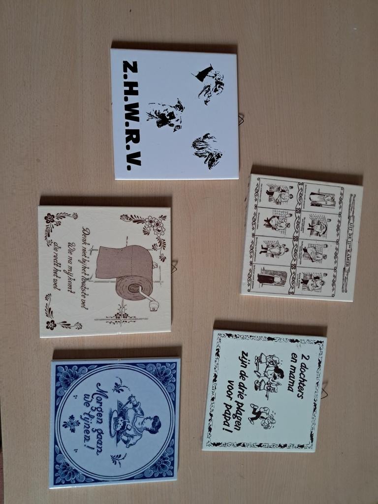 Set van 4 vintage tegeltjes met spreuken, Ophalen of Verzenden
