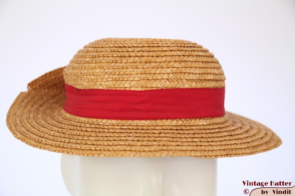 Vintage Meisjes strohoed 50 of mogelijk zelfs een poppenhoed, Ophalen of Verzenden, Gebruikt, Accessoires