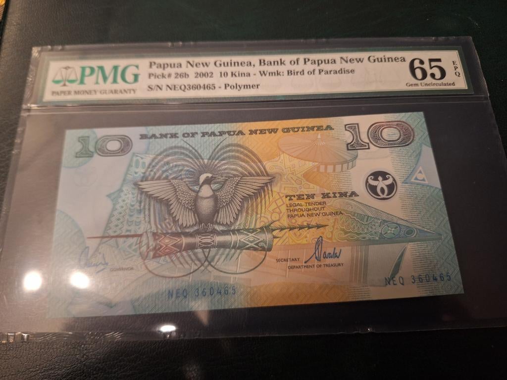 Papoea Nieuw Guinea 10 kina 2002 PMG 65, Postzegels en Munten, Ophalen of Verzenden