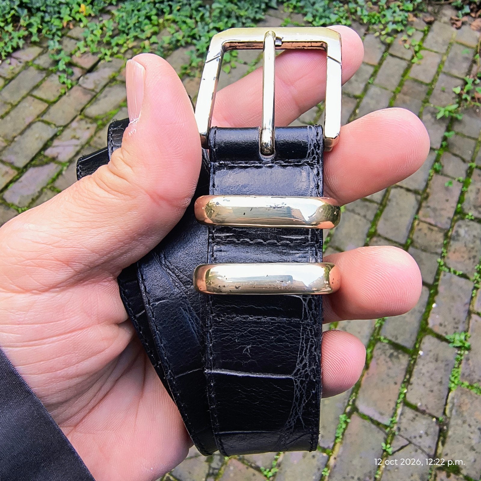 Angelo de Lombardi Zwarte Leren Riem - Maat 105, 95 tot 105 cm, Ophalen of Verzenden, Riem of Ceintuur, Gedragen