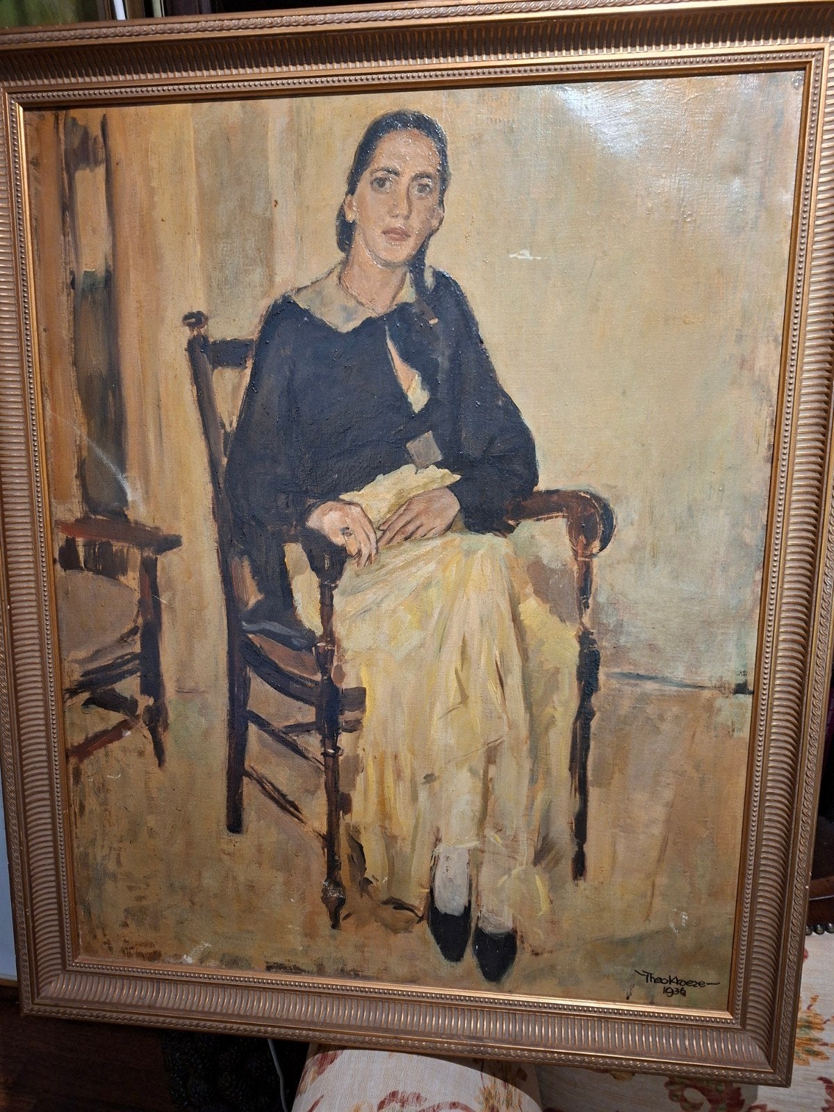 Portret van een zittende vrouw door Theo Kroeze (1936), Ophalen