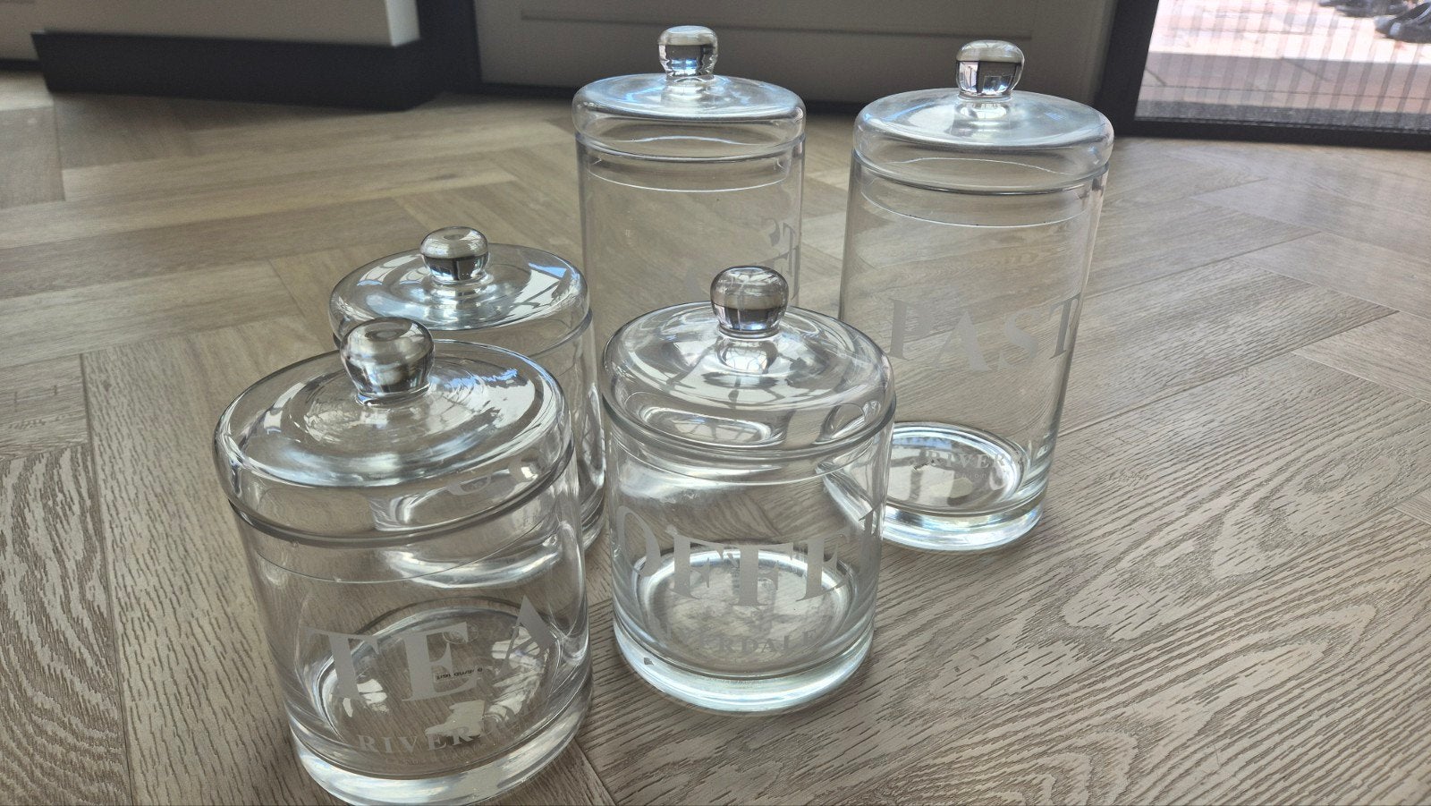 Riverdale Glazen Potten Set - Decoratieve Opbergers, Huis en Inrichting, Ophalen, Gebruikt, Glas, Modern