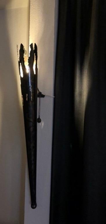 Handgemaakte fakkel-toorts wandlamp, Huis en Inrichting, Lampen | Wandlampen, Ophalen, Zo goed als nieuw, Metaal