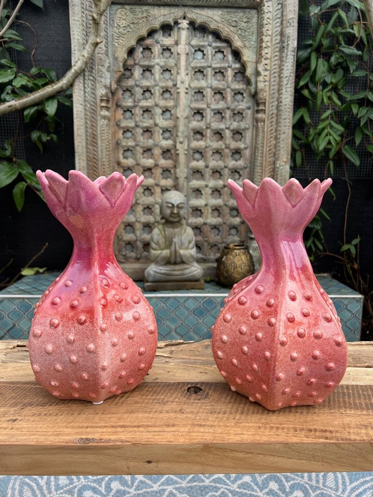 Flower vaas roze aardewerk handwerk 26 cm, Huis en Inrichting, Woonaccessoires | Vazen, 26 cm, Verburgt Vintage, Handgemaakt, Nieuw