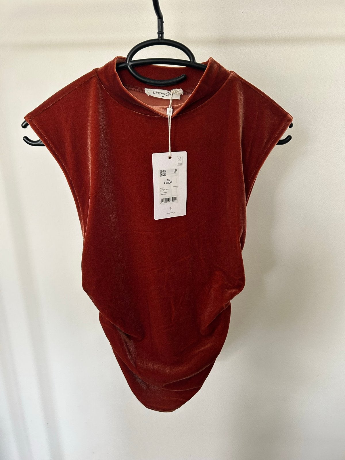 Cotton Club fluwelen top - Terracotta, Kleding | Dames, Overige kleuren, Nieuw, Ophalen of Verzenden, Zonder mouw