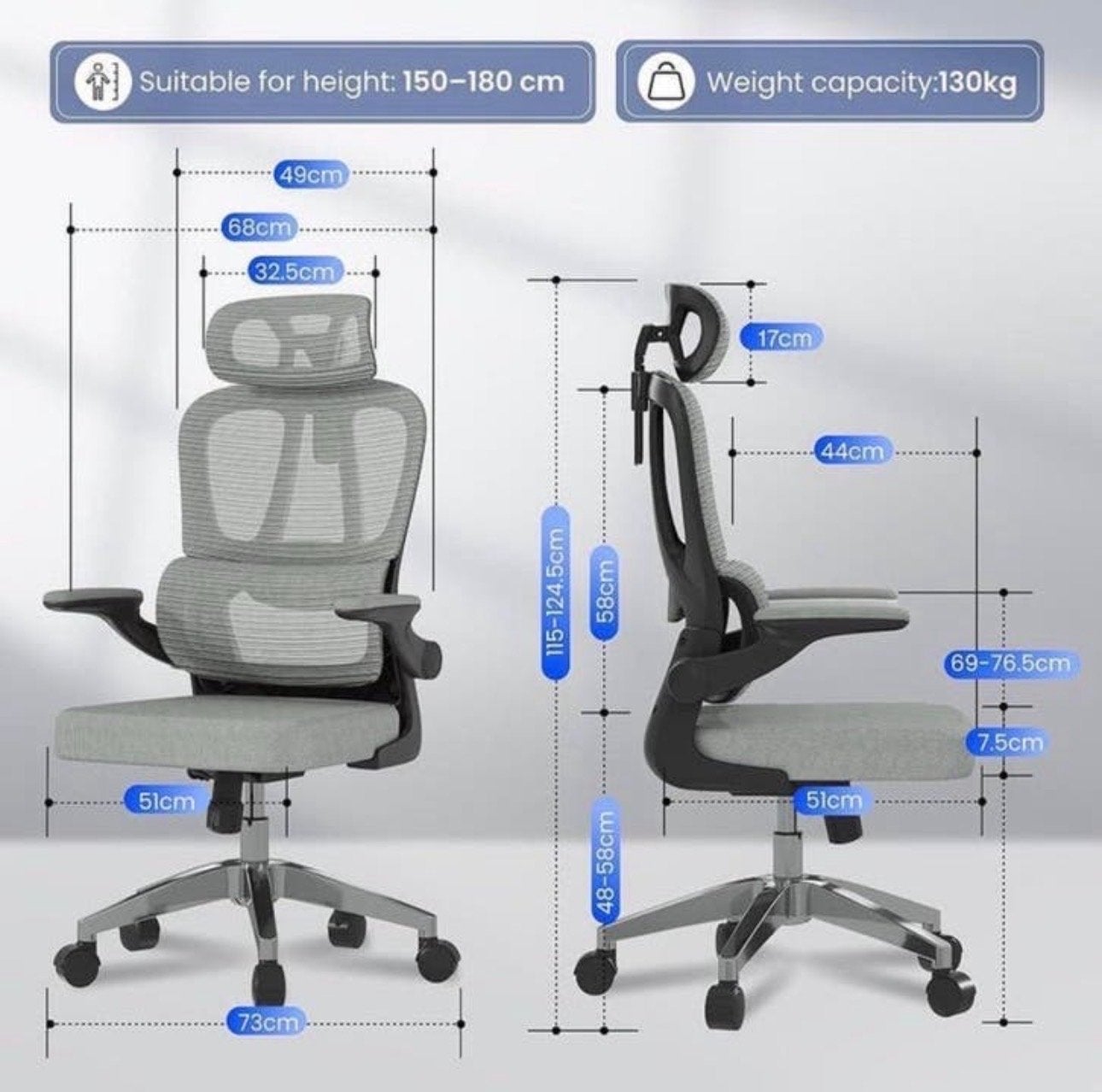 Ergonomische Bureaustoel - Grijs, Verstelbaar, Ademend NIEUW, Ophalen, Nieuw, Grijs, Bureaustoel