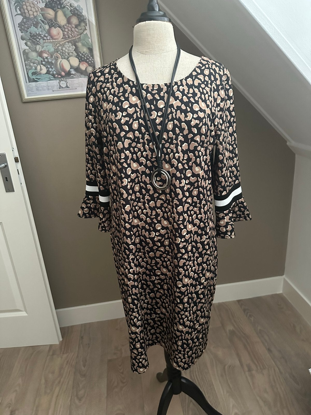 Freebird Leopard Jurk Maat L - Driekwart mouw - Zgan, Meerkleurig, Maat 42/44 (L), Ophalen of Verzenden, Zo goed als nieuw