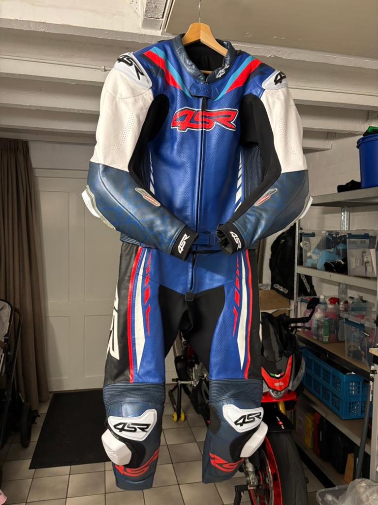 4SR Motorpak (50) Leer Blauw/Wit/Rood - Zo goed als nieuw, Ophalen of Verzenden, Tweedehands, Heren, Combipak