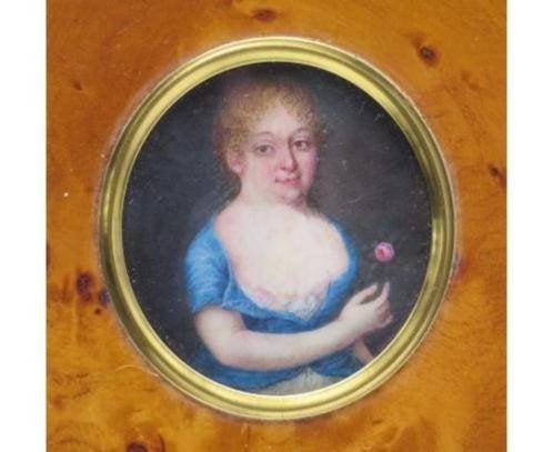 == vrouw met roos == MINIATUUR-PORTRET == ca 1820 ==, Ophalen of Verzenden