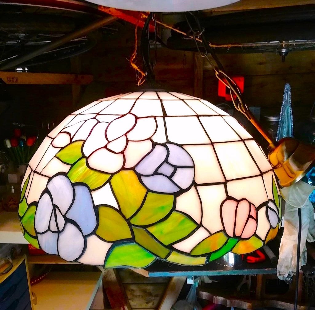 Tiffany hanglamp 45 cm, Ophalen, Gebruikt, E27 (groot), Tiffany