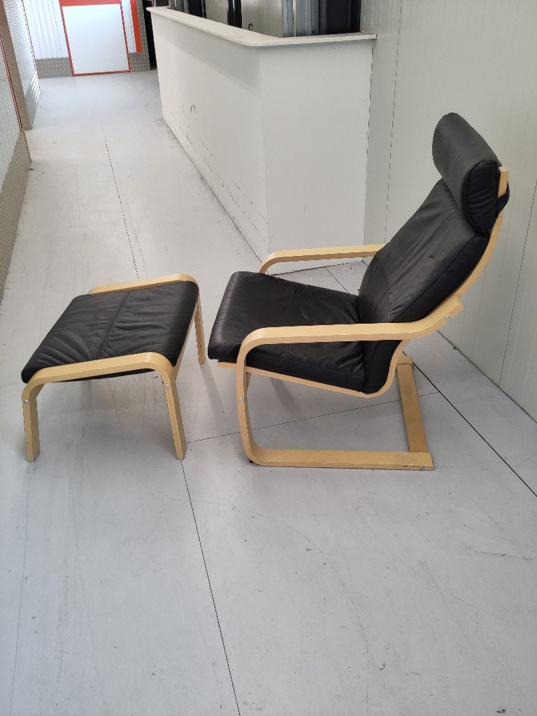 kamer fauteuil met voetenbank., Ophalen, Kunststof, Gebruikt, Zwart