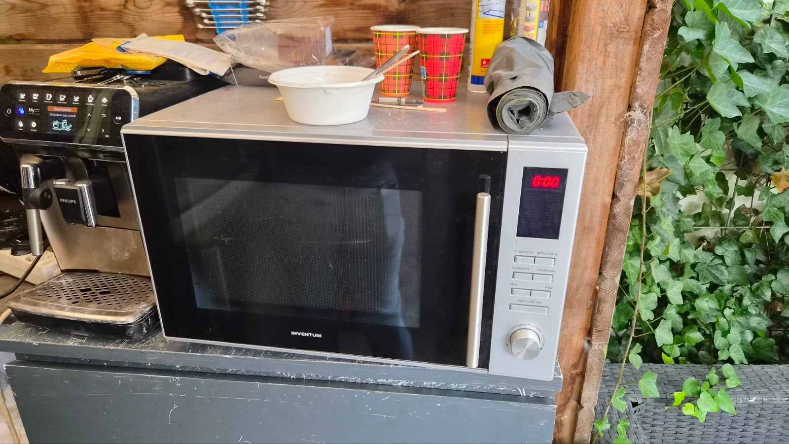 Inventum combi oven/magnetron - Zilver, Witgoed en Apparatuur, Ophalen, Combimagnetron, Gebruikt, Draaiplateau