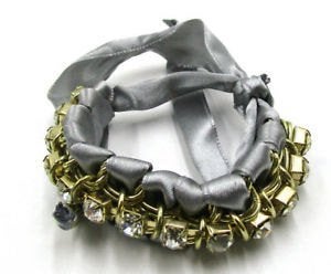 Grijze satijnen armband met strass steentjes, Sieraden, Tassen en Uiterlijk, Armbanden, Overige materialen, Nieuw, Ophalen of Verzenden