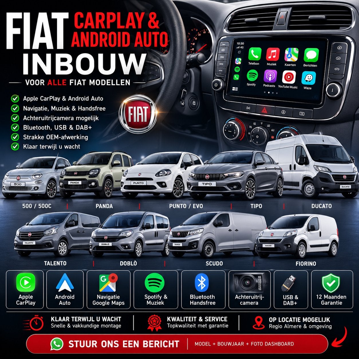 Fiat CarPlay & Android Auto Inbouw, Ophalen, Nieuw