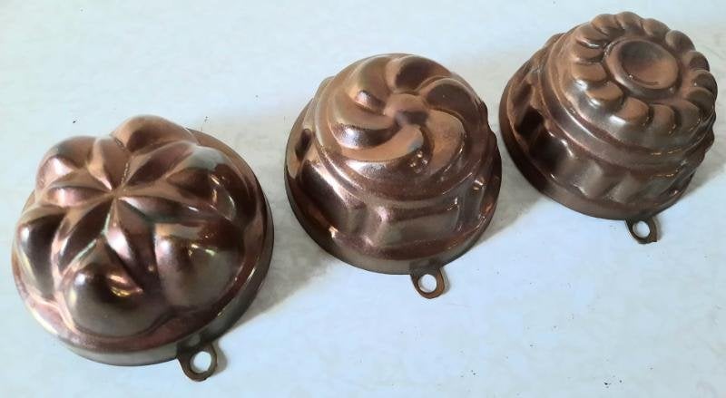 3 rood Koperen cake/pudding vormpjes, Antiek en Kunst, Ophalen of Verzenden