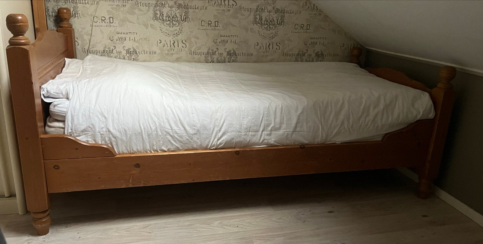 2x massief houten eenpersoonsbed, Ophalen, Gebruikt, 90 cm, Eenpersoons