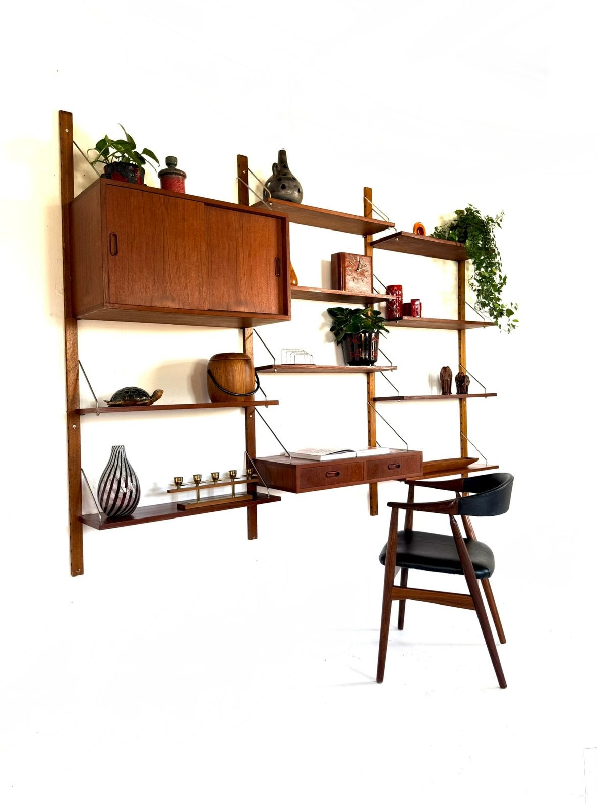 Vintage modulair teakhouten wandsysteem, Denemarken ‘60, Met deur(en), Glas, Ophalen of Verzenden, Zo goed als nieuw